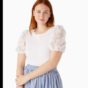 NWT Kate Spade White Puff Sleeve Floral Lace Top – Size L